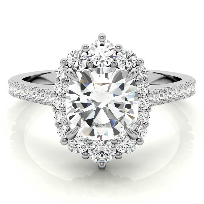 Cushion Moissanite Graduated Halo Engagement Ring