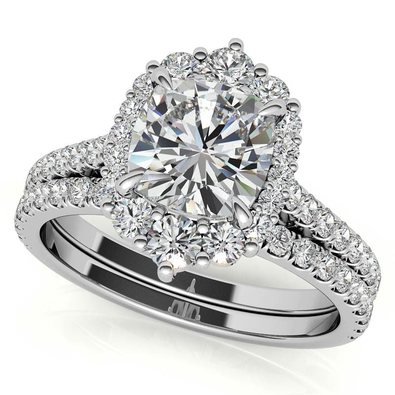 Cushion Moissanite Graduated Halo Engagement Ring