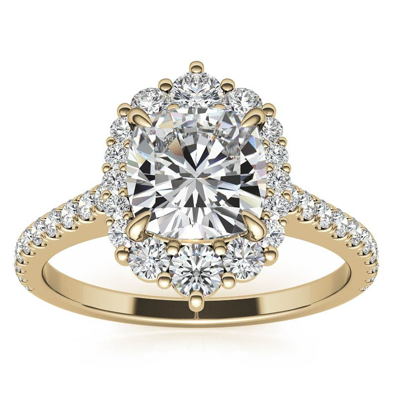 Cushion Moissanite Graduated Halo Engagement Ring
