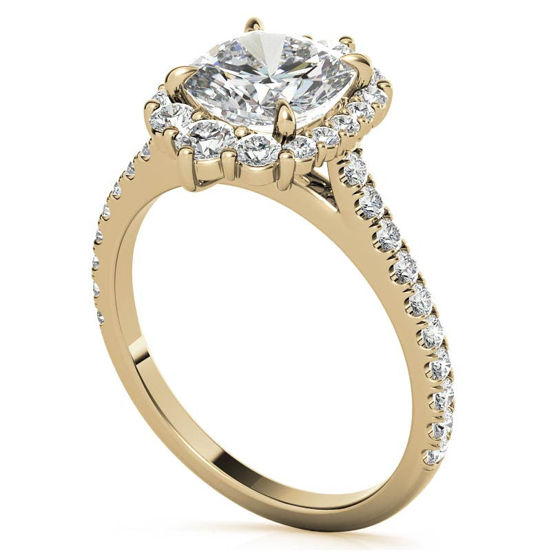 Cushion Moissanite Graduated Halo Engagement Ring