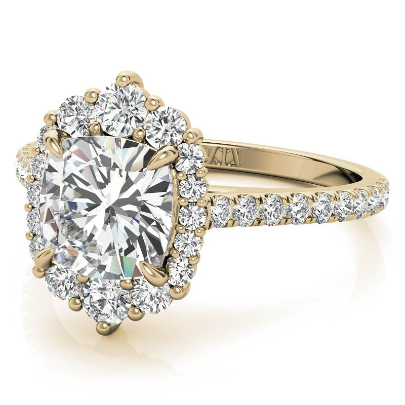 Cushion Moissanite Graduated Halo Engagement Ring