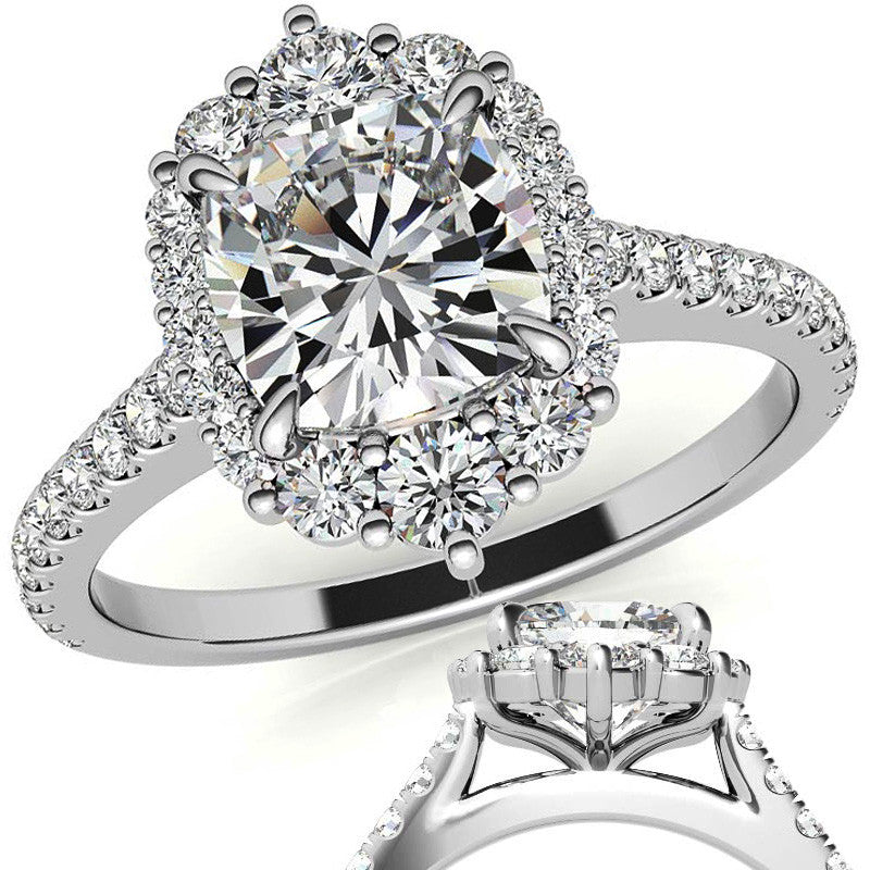 Cushion Moissanite Graduated Halo Engagement Ring