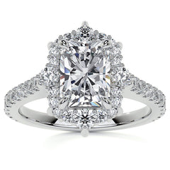 Emerald / Radiant Moissanite Graduated Halo Engagement Ring