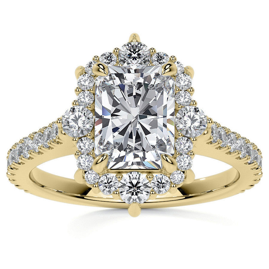 Emerald / Radiant Moissanite Graduated Halo Engagement Ring