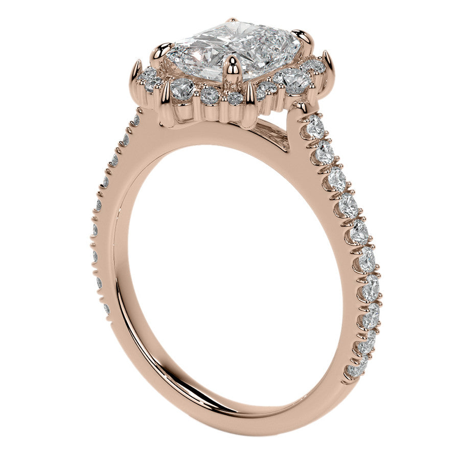Emerald / Radiant Moissanite Graduated Halo Engagement Ring