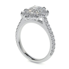Emerald / Radiant Moissanite Graduated Halo Engagement Ring