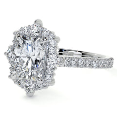 Emerald / Radiant Moissanite Graduated Halo Engagement Ring
