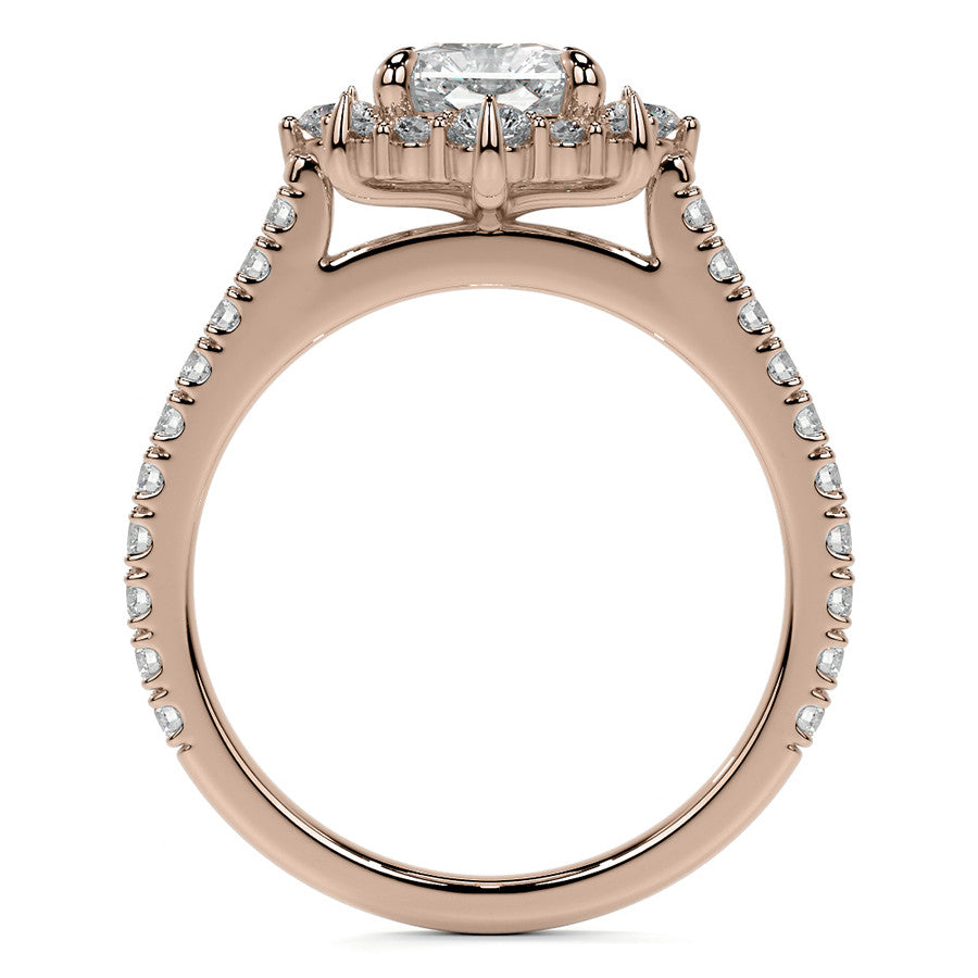 Emerald / Radiant Moissanite Graduated Halo Engagement Ring