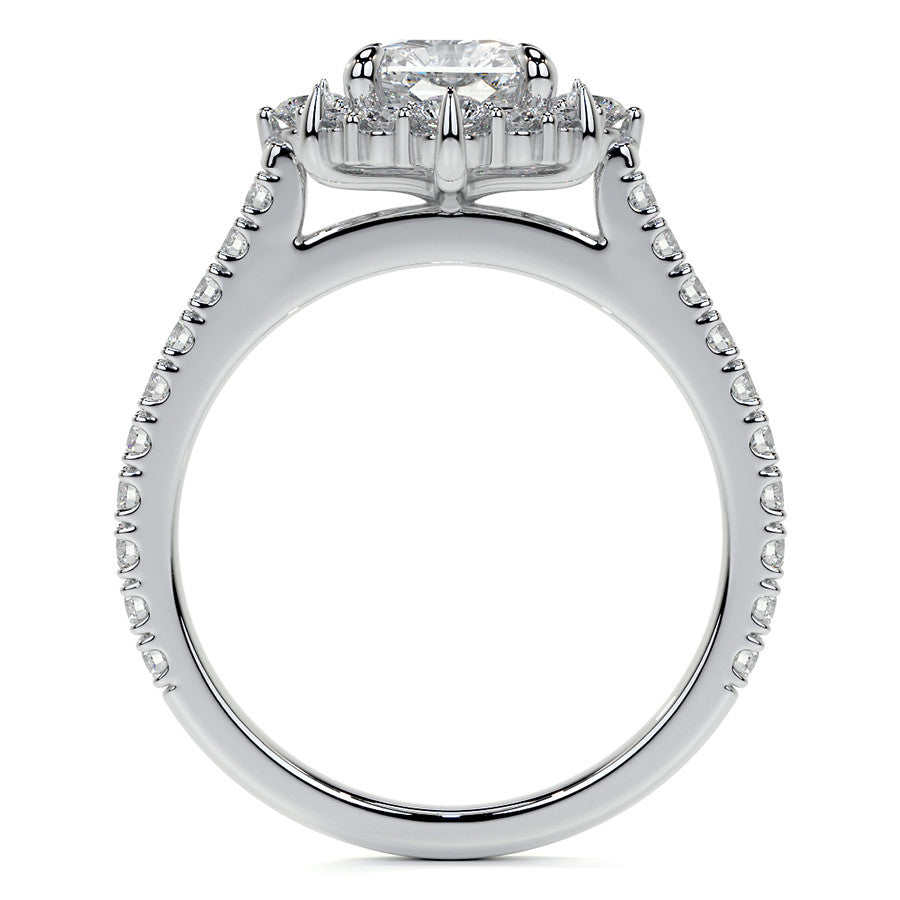 Emerald / Radiant Moissanite Graduated Halo Engagement Ring