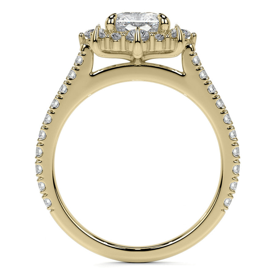 Emerald / Radiant Moissanite Graduated Halo Engagement Ring