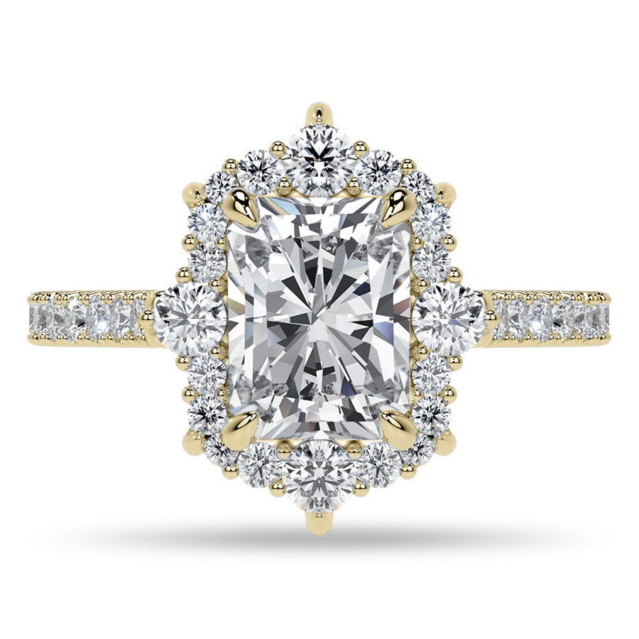 Emerald / Radiant Moissanite Graduated Halo Engagement Ring