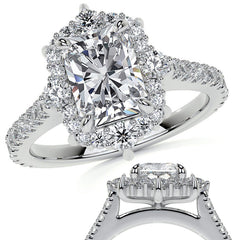 Emerald / Radiant Moissanite Graduated Halo Engagement Ring