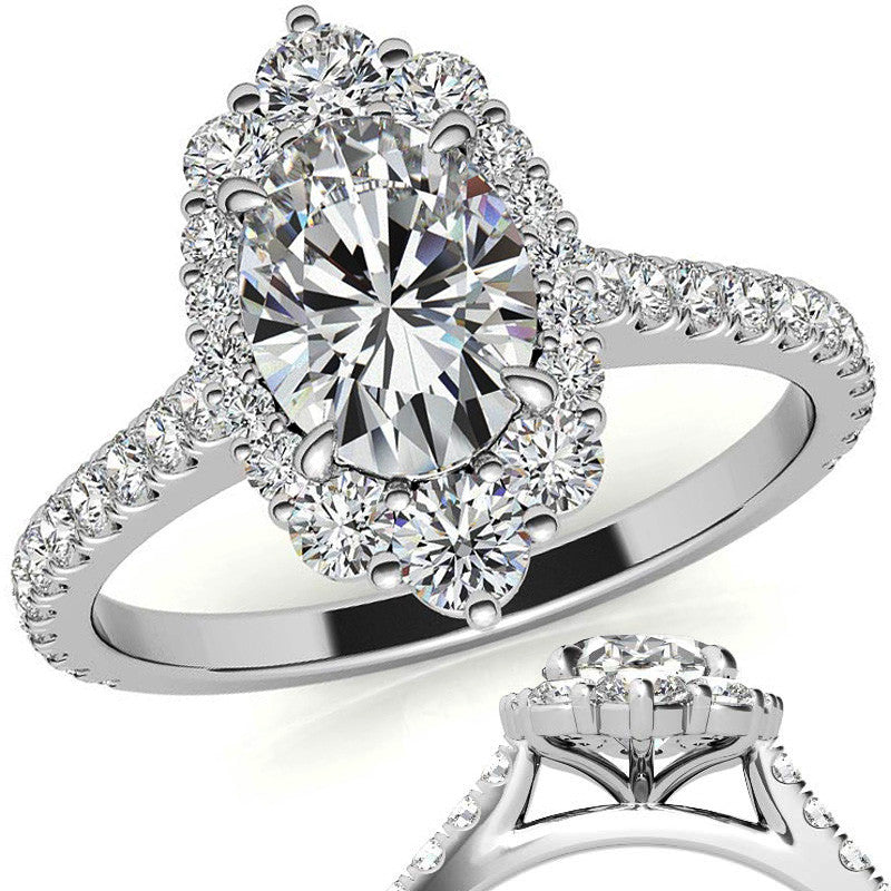 Oval Moissanite Graduated Halo Engagement Ring