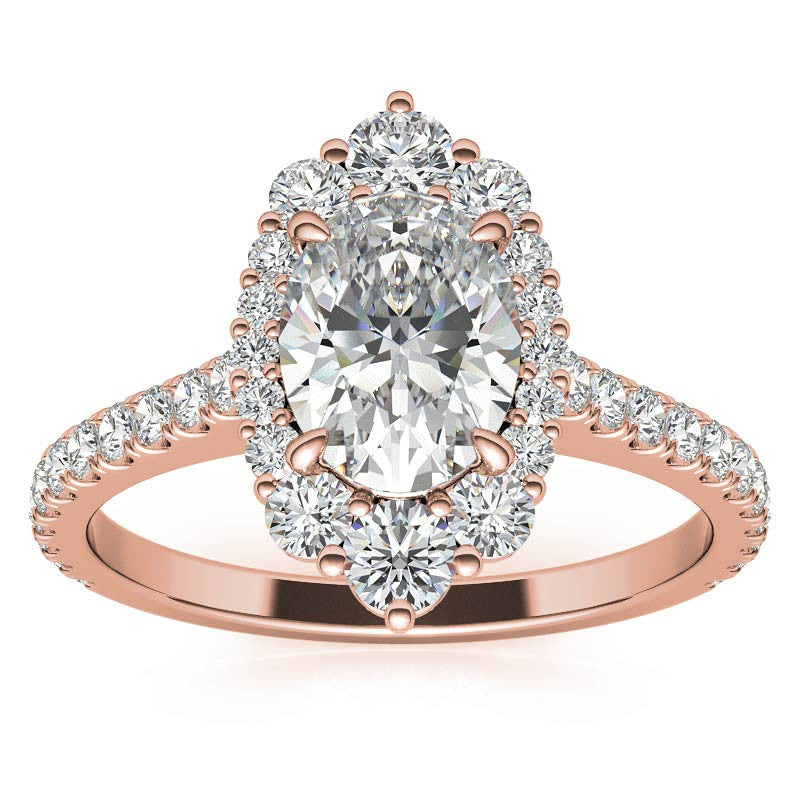 Oval Moissanite Graduated Halo Engagement Ring
