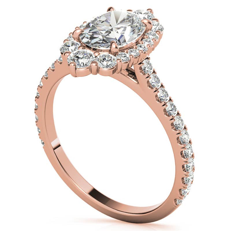 Oval Moissanite Graduated Halo Engagement Ring