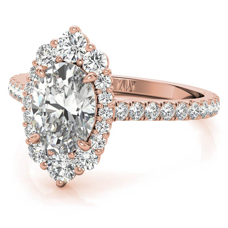Oval Moissanite Graduated Halo Engagement Ring