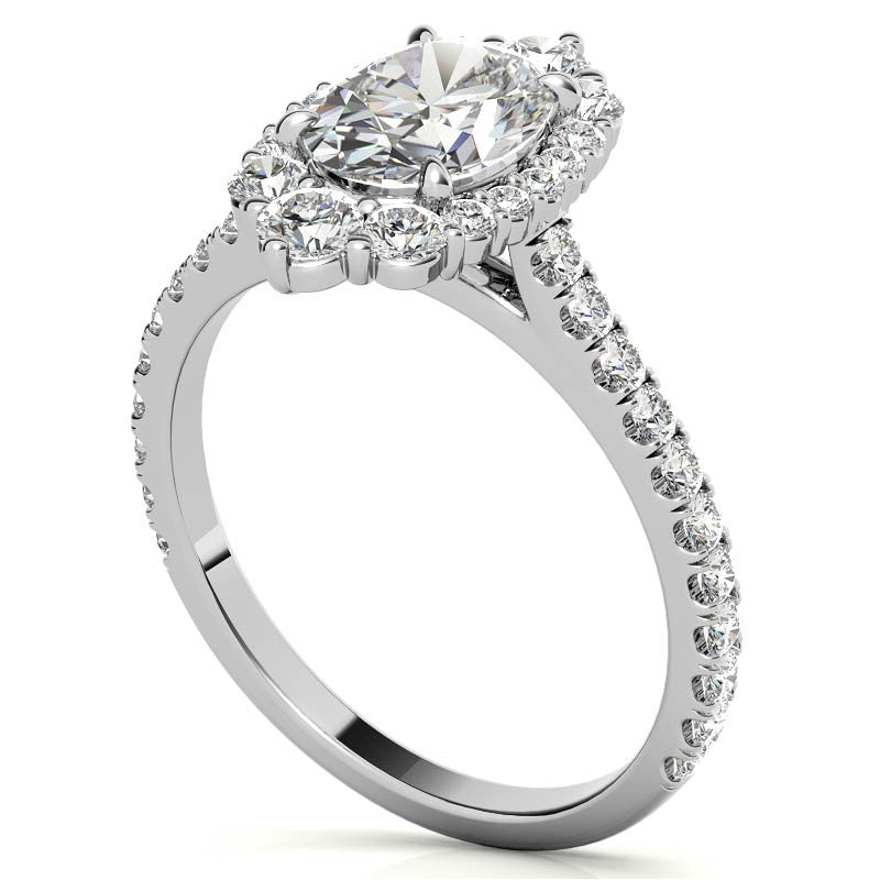 Oval Moissanite Graduated Halo Engagement Ring