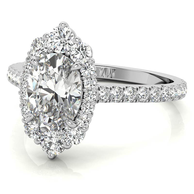 Oval Moissanite Graduated Halo Engagement Ring