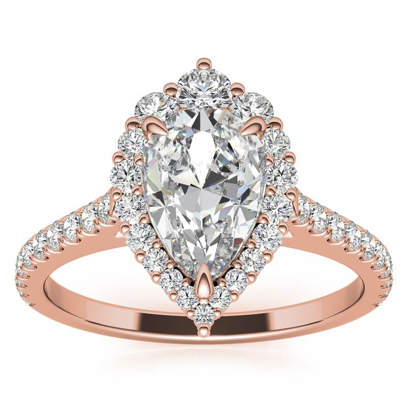 Pear Moissanite Graduated Halo Engagement Ring