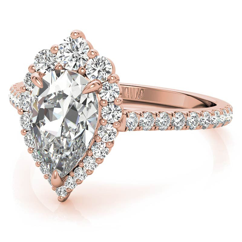 Pear Moissanite Graduated Halo Engagement Ring