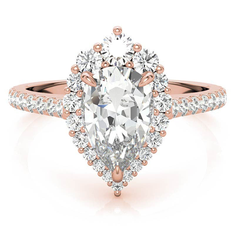 Pear Moissanite Graduated Halo Engagement Ring