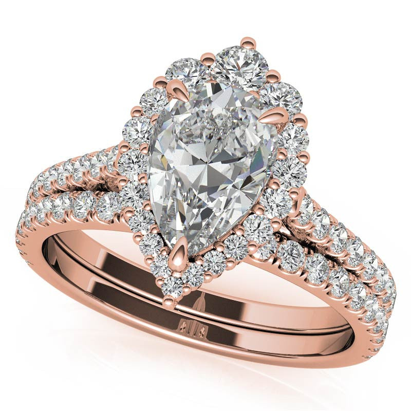 Pear Moissanite Graduated Halo Engagement Ring