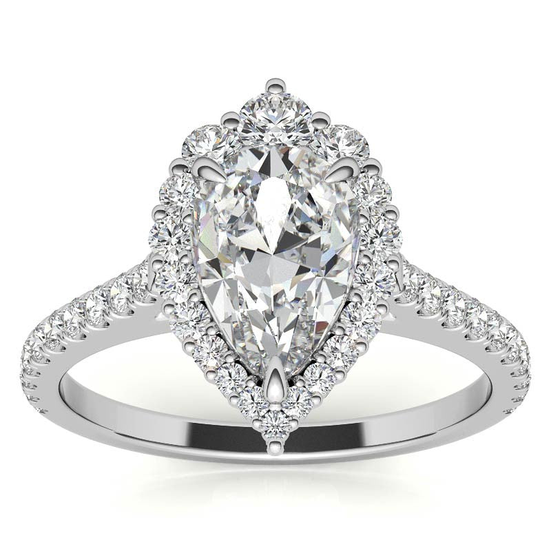 Pear Moissanite Graduated Halo Engagement Ring