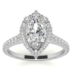 Pear Moissanite Graduated Halo Engagement Ring