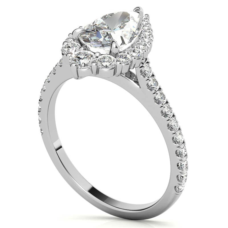 Pear Moissanite Graduated Halo Engagement Ring