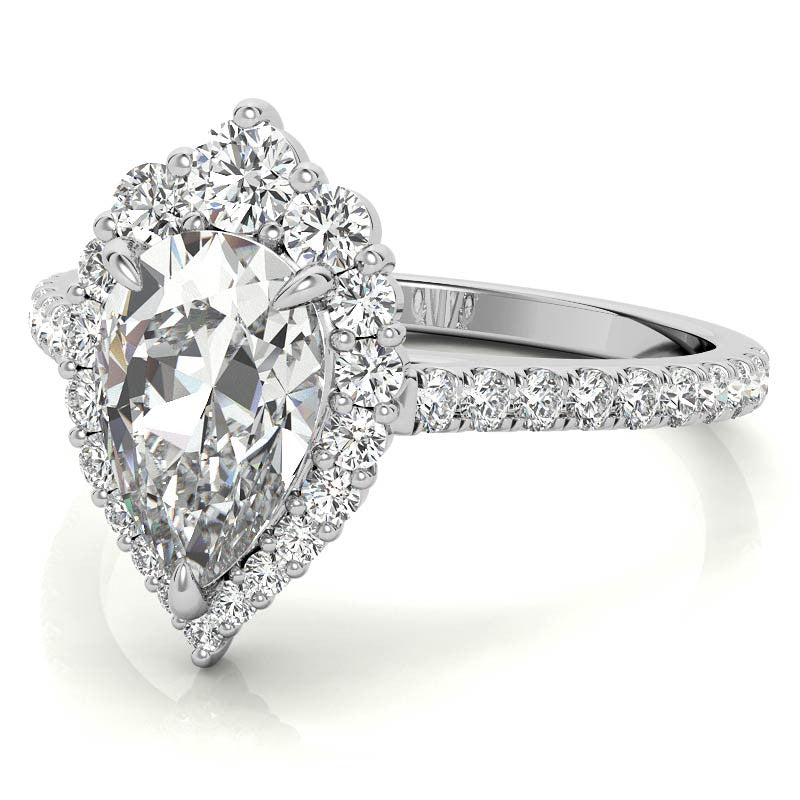 Pear Moissanite Graduated Halo Engagement Ring