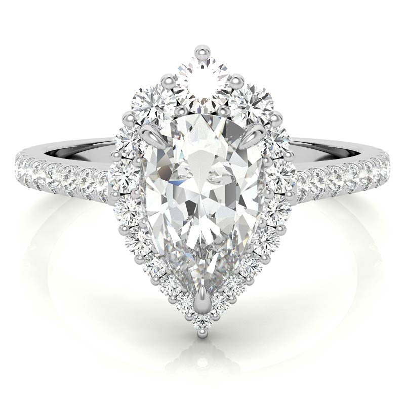 Pear Moissanite Graduated Halo Engagement Ring