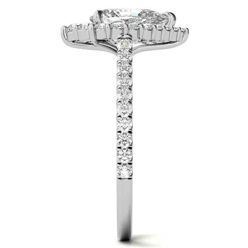 Pear Moissanite Graduated Halo Engagement Ring