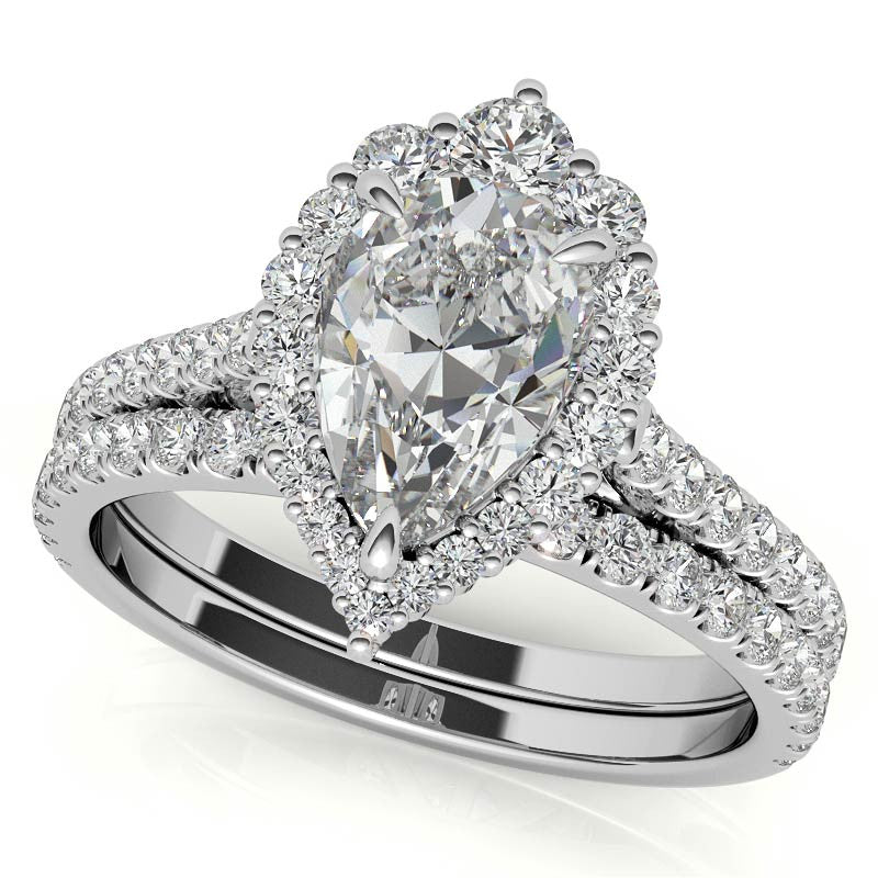 Pear Moissanite Graduated Halo Engagement Ring