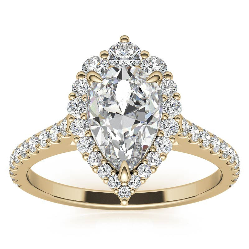 Pear Moissanite Graduated Halo Engagement Ring