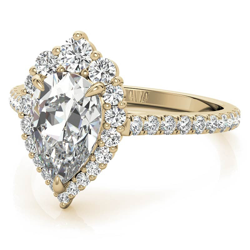 Pear Moissanite Graduated Halo Engagement Ring