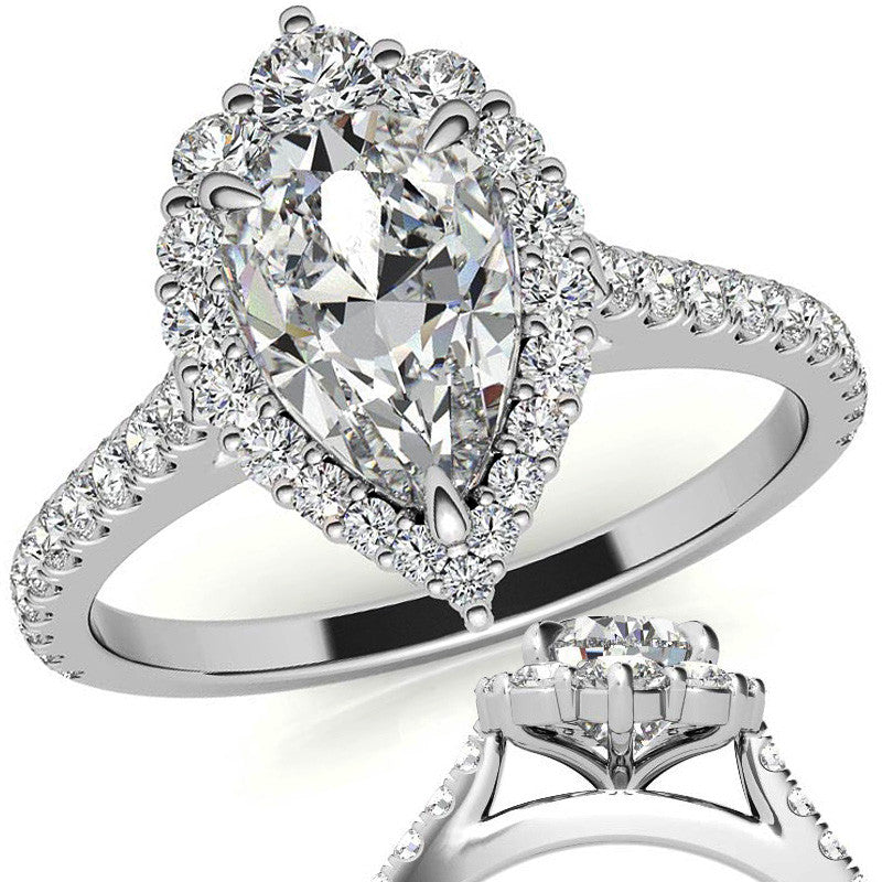 Pear Moissanite Graduated Halo Engagement Ring