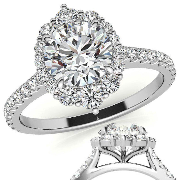 Round Brilliant Moissanite Graduated Halo Engagement Ring