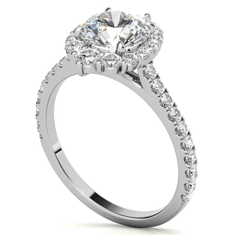 Round Brilliant Moissanite Graduated Halo Engagement Ring