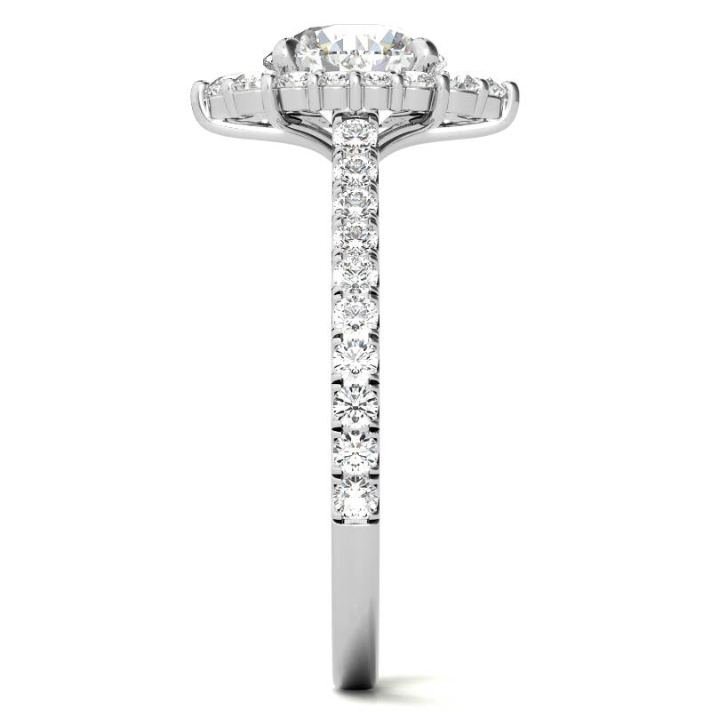 Round Brilliant Moissanite Graduated Halo Engagement Ring