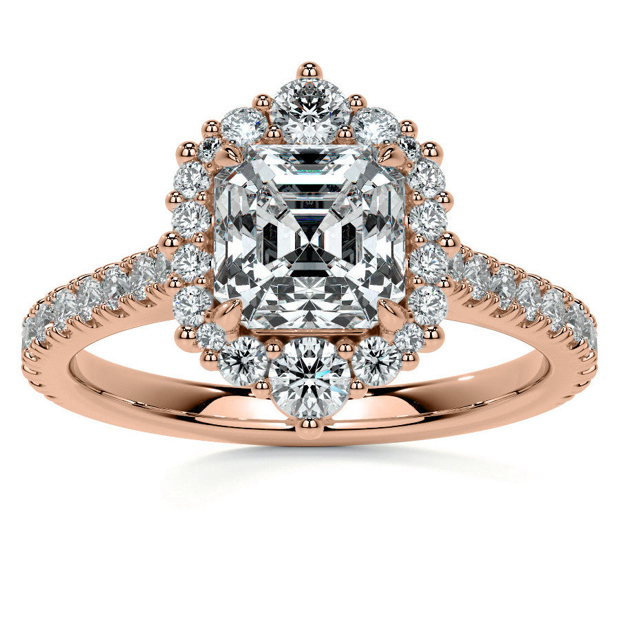 Asscher Moissanite Graduated Halo Engagement Ring