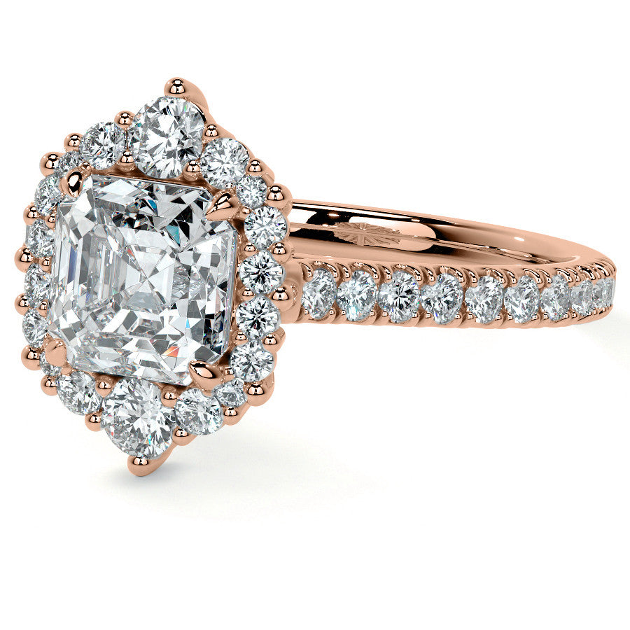 Asscher Moissanite Graduated Halo Engagement Ring