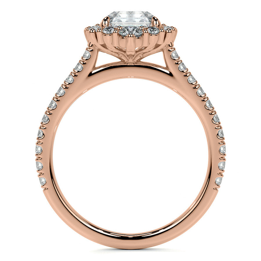 Asscher Moissanite Graduated Halo Engagement Ring