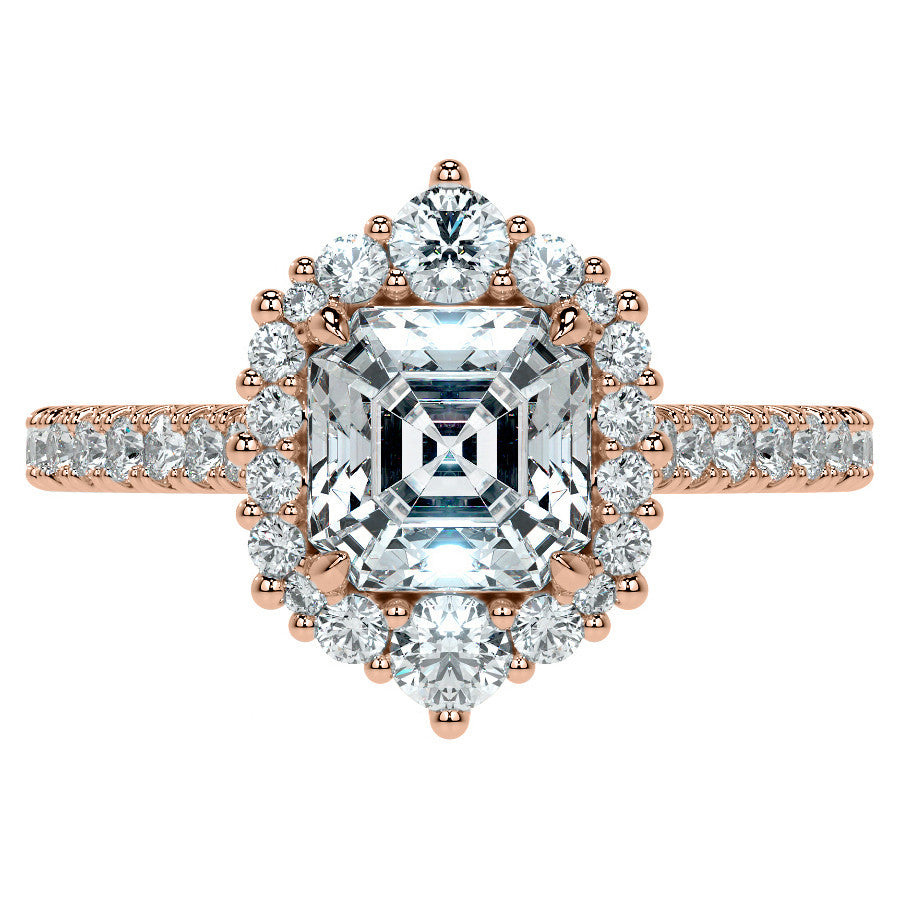 Asscher Moissanite Graduated Halo Engagement Ring