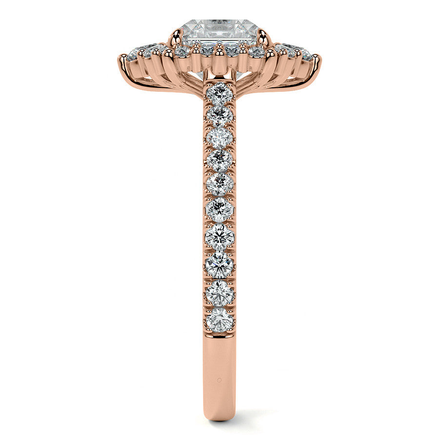 Asscher Moissanite Graduated Halo Engagement Ring