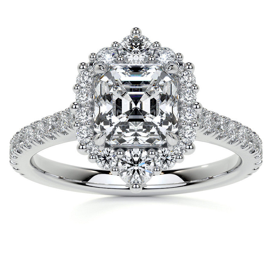 Asscher Moissanite Graduated Halo Engagement Ring