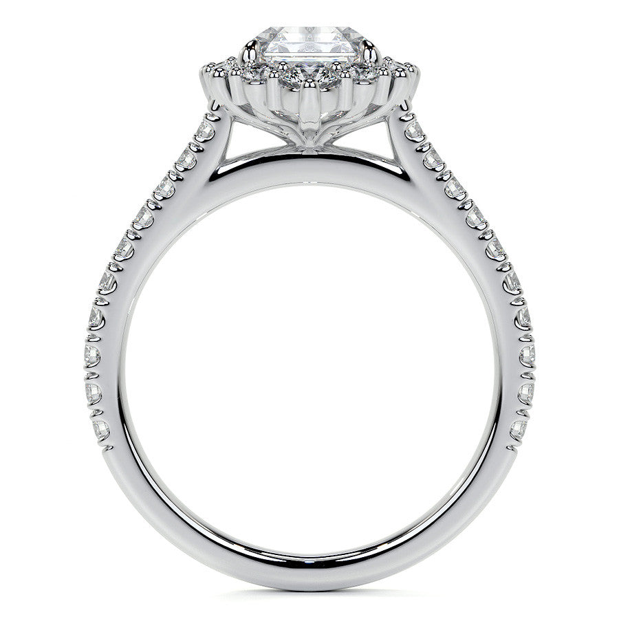 Asscher Moissanite Graduated Halo Engagement Ring