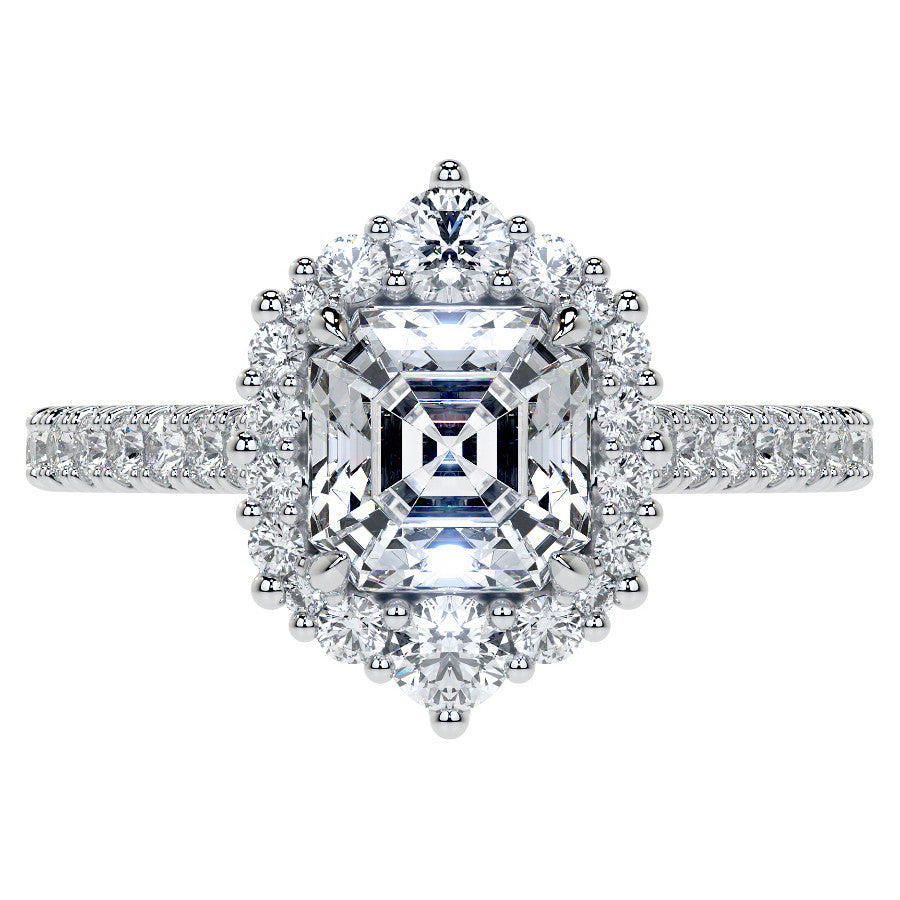 Asscher Moissanite Graduated Halo Engagement Ring