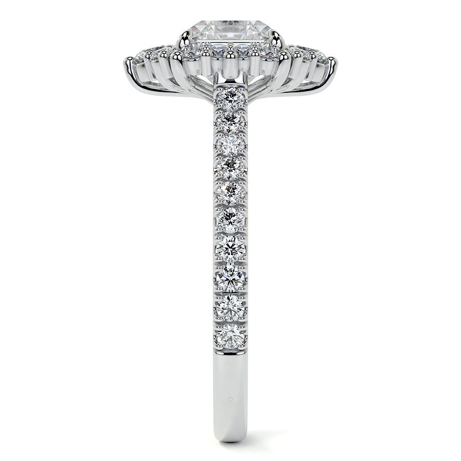 Asscher Moissanite Graduated Halo Engagement Ring