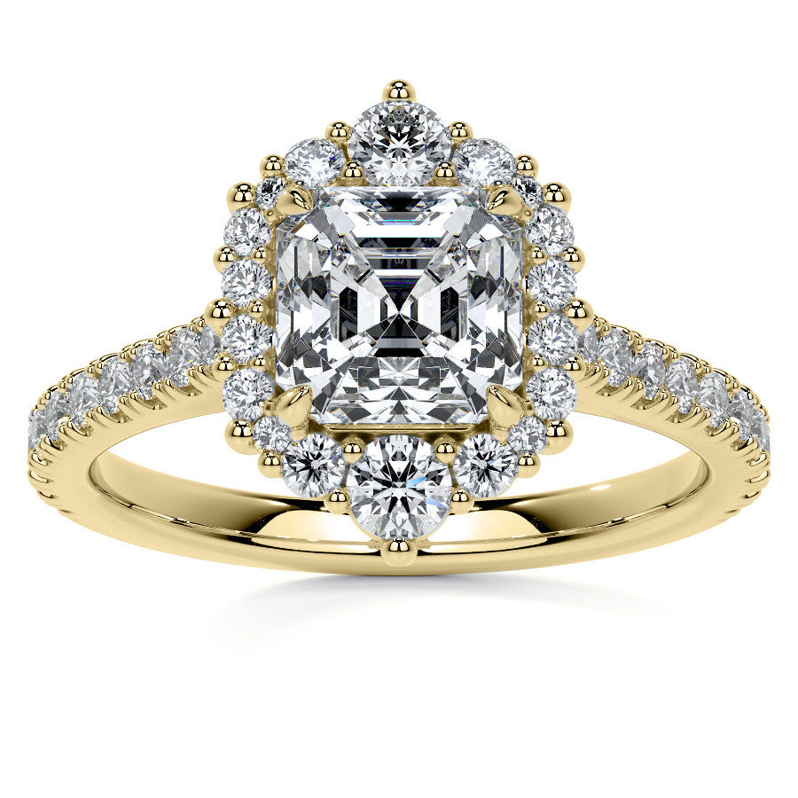 Asscher Moissanite Graduated Halo Engagement Ring