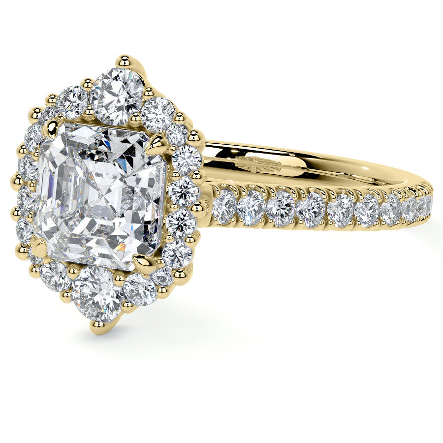 Asscher Moissanite Graduated Halo Engagement Ring